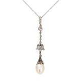 Edwardian Natural Pearl and Diamond Pendant-Charlotte Sayers Antique Jewellery