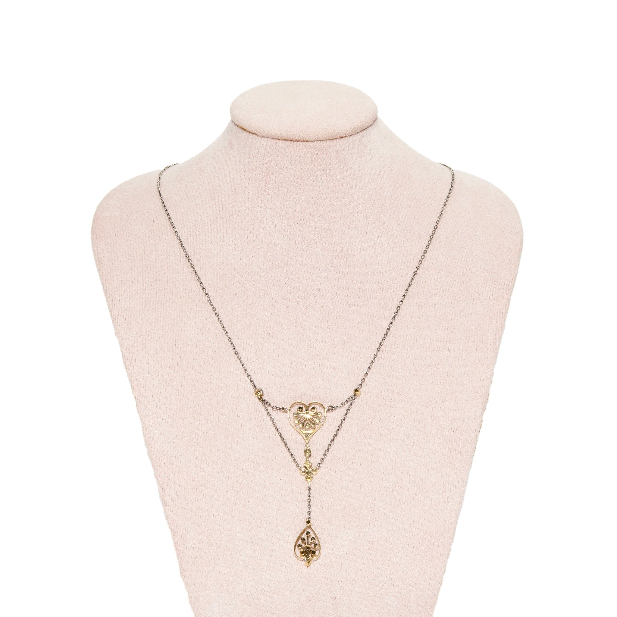 Edwardian Natural Pearl and Diamond Pendant Necklace-Charlotte Sayers Antique Jewellery