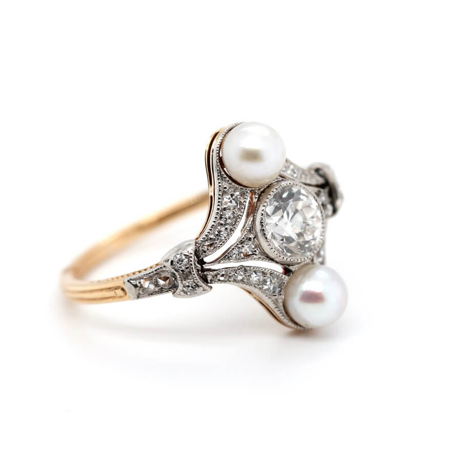 Edwardian Natural Pearl and Diamond Ring-Charlotte Sayers Antique Jewellery