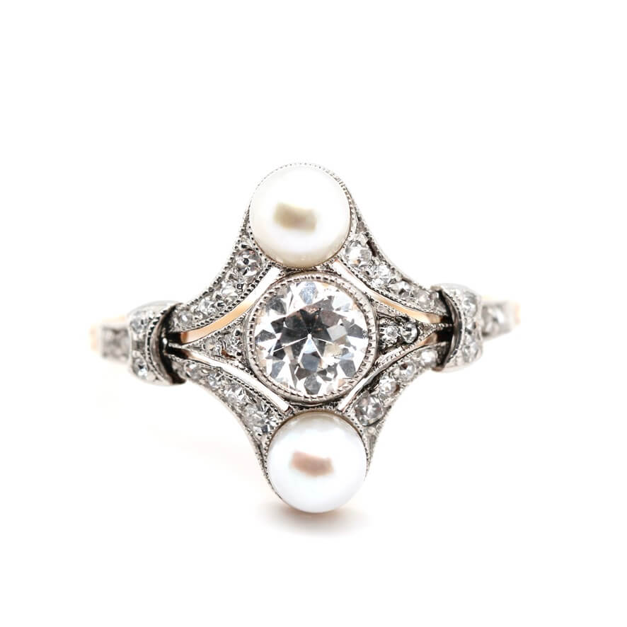 Edwardian Natural Pearl and Diamond Ring-Charlotte Sayers Antique Jewellery