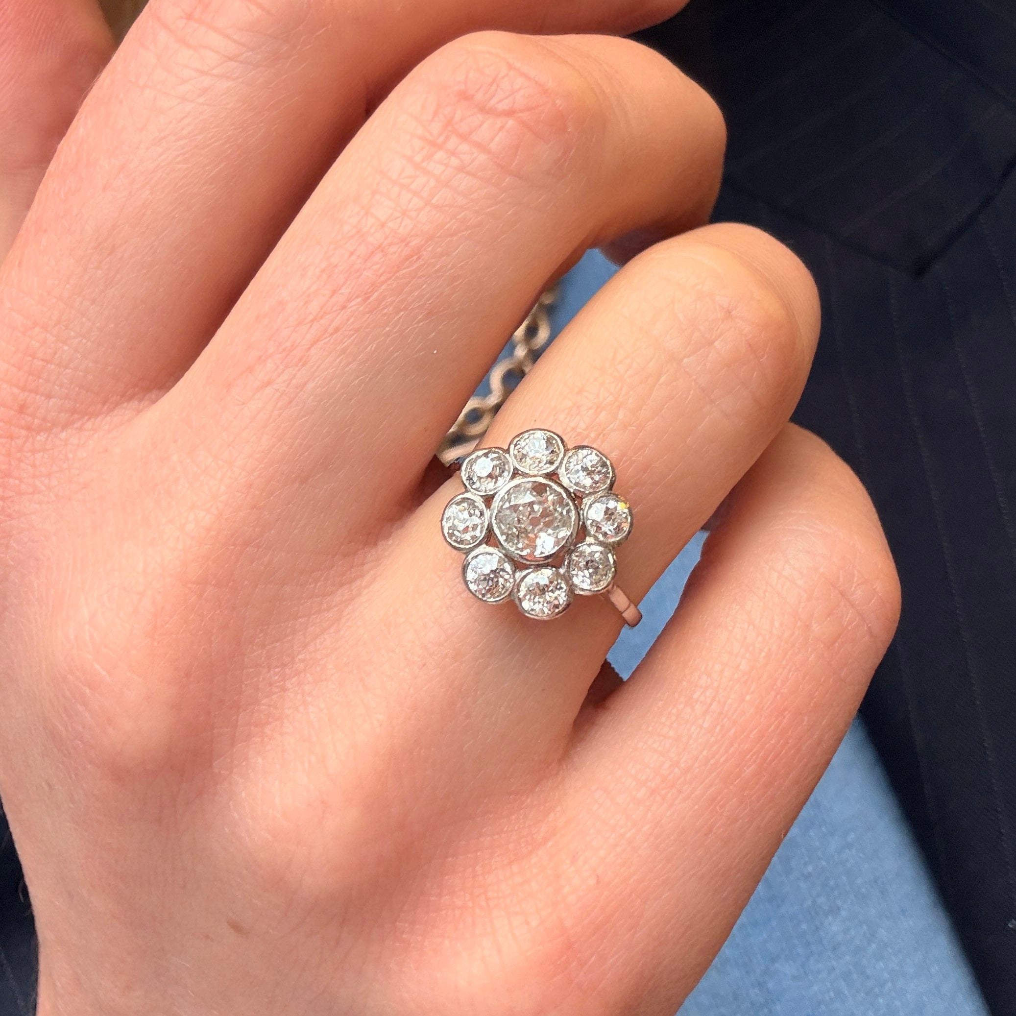 Edwardian Old Mine Cut Diamond Cluster Ring-Charlotte Sayers Antique Jewellery