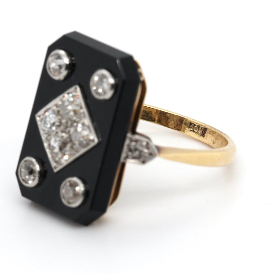 Edwardian Onyx and Diamond Ring-Charlotte Sayers Antique Jewellery
