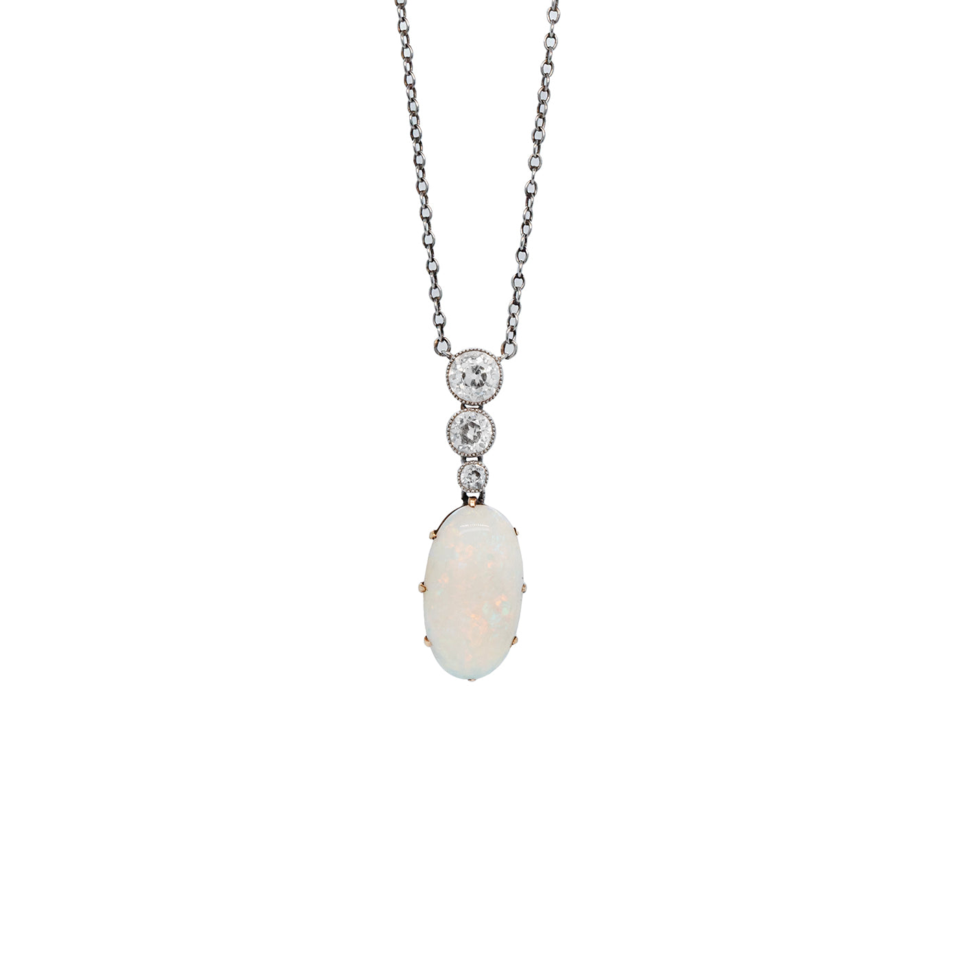 Edwardian Opal & Diamond Pendant-Charlotte Sayers Antique Jewellery