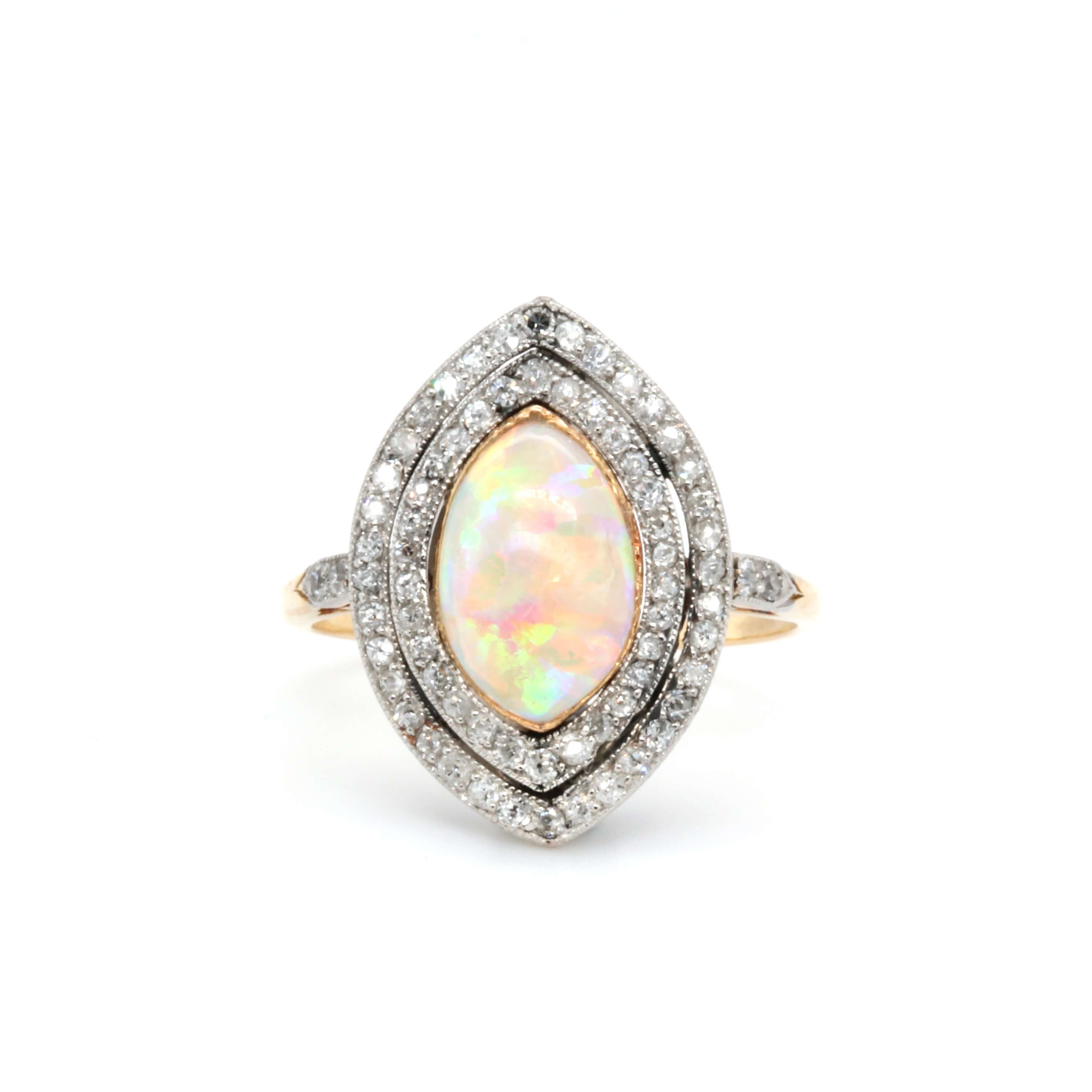 Edwardian Opal Diamond Ring-Charlotte Sayers Antique Jewellery