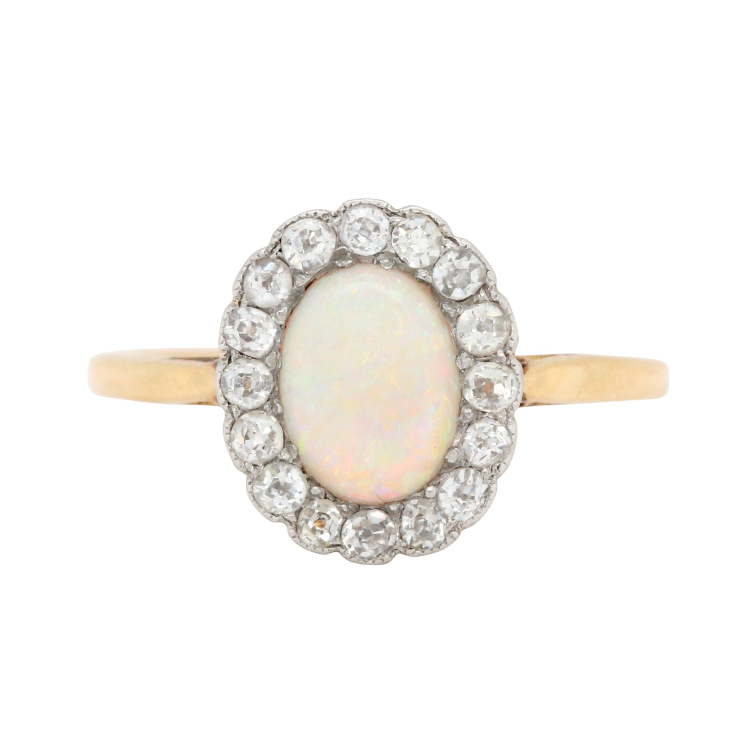 Edwardian Opal and Diamond Cluster Ring-Charlotte Sayers Antique Jewellery