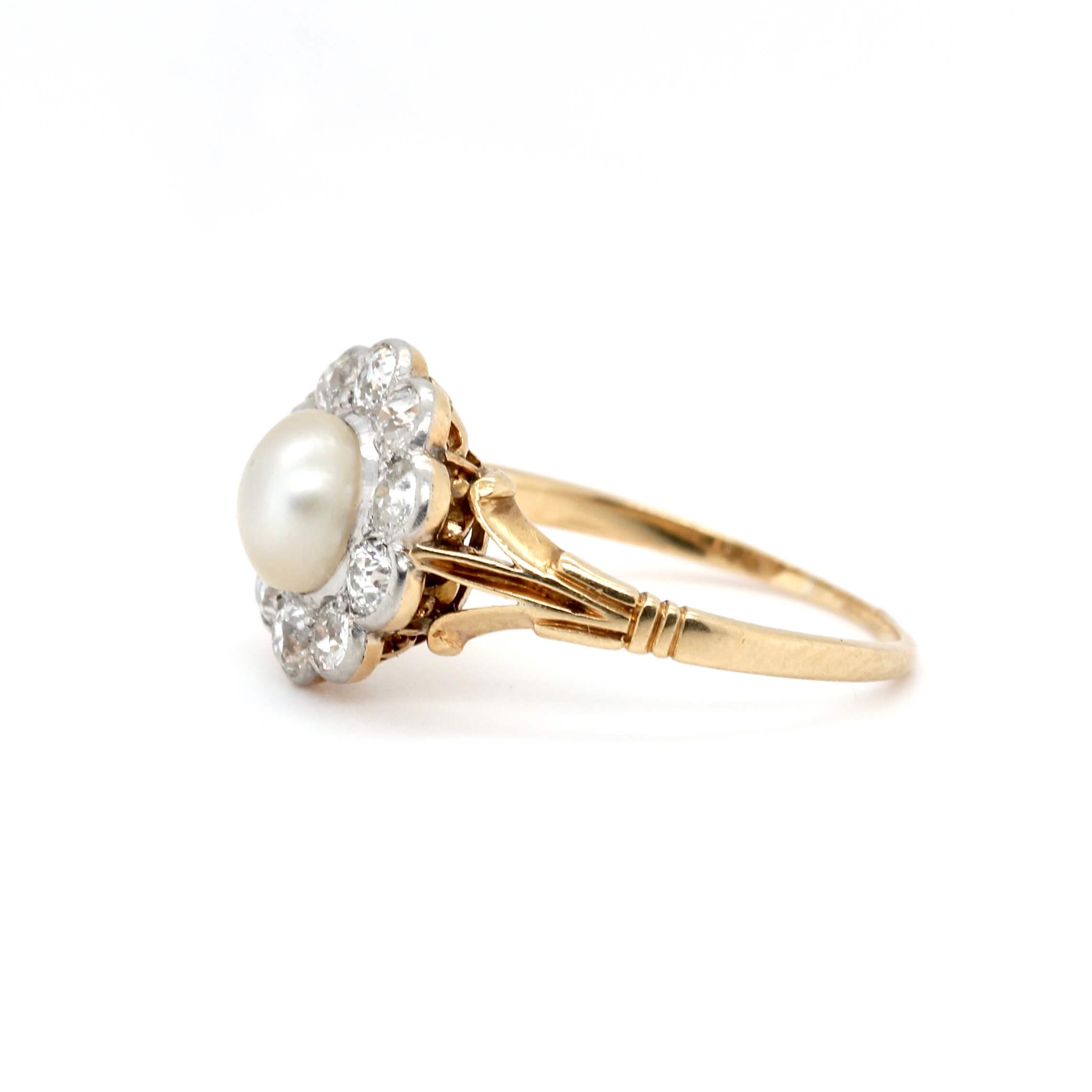 Edwardian Pearl and Diamond Cluster Ring-Charlotte Sayers Antique Jewellery