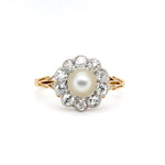 Edwardian Pearl and Diamond Cluster Ring-Charlotte Sayers Antique Jewellery