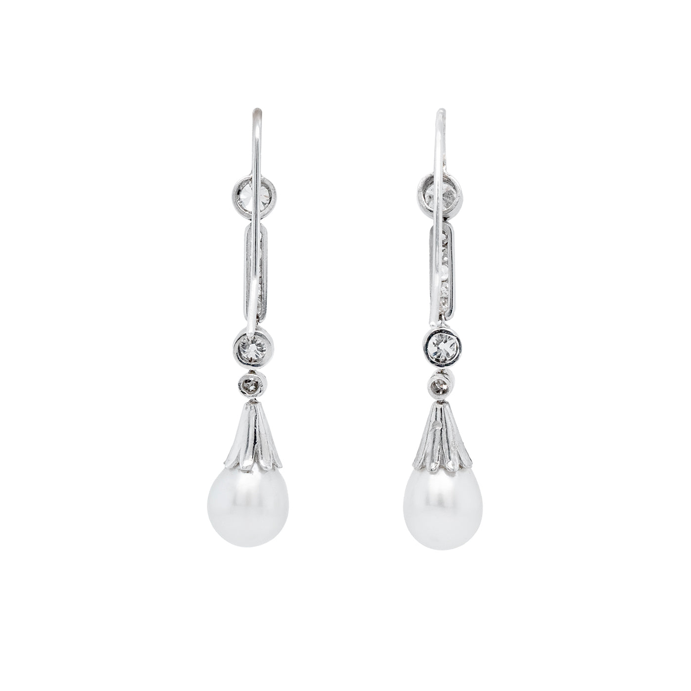 Edwardian Pearl and Diamond Earrings-Charlotte Sayers Antique Jewellery