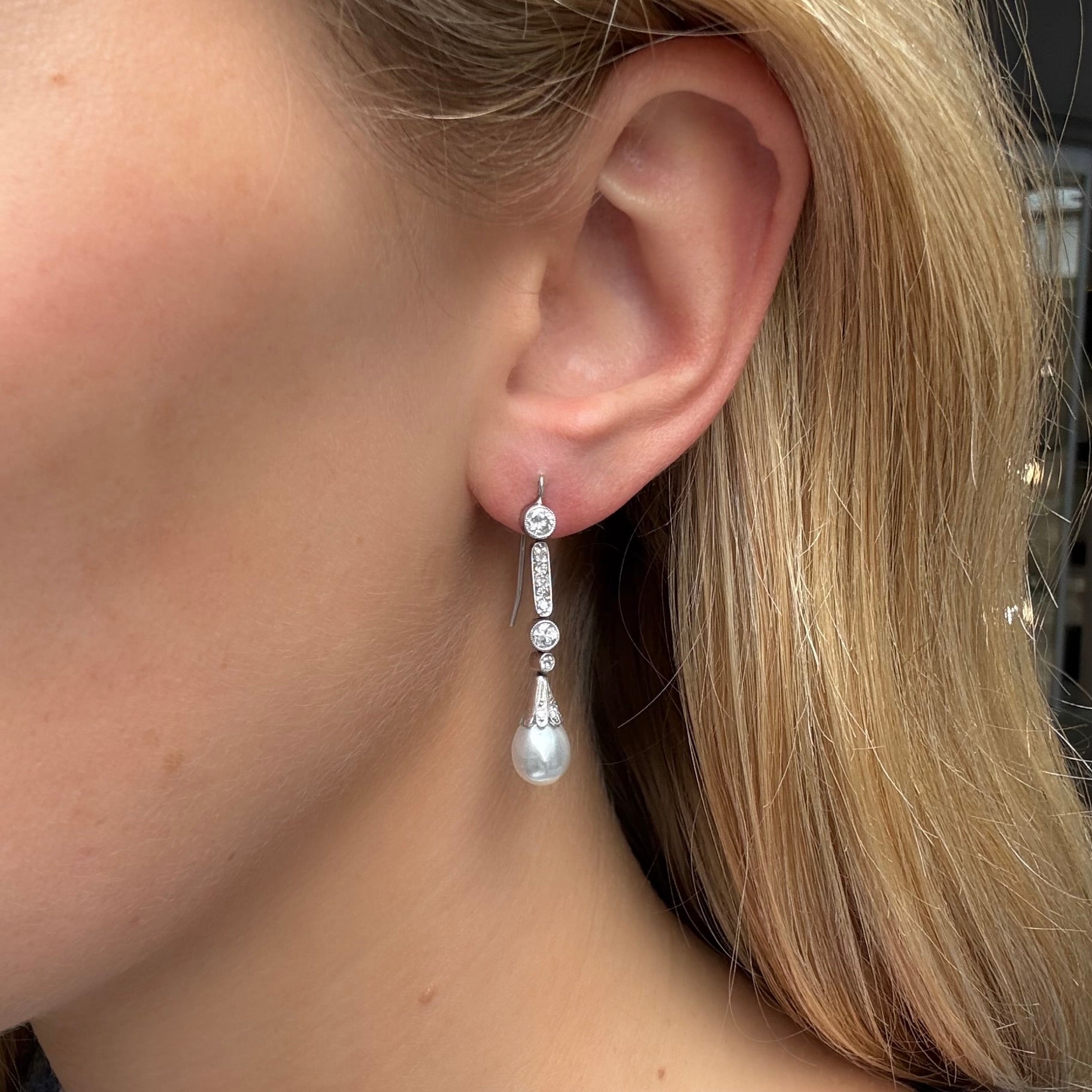 Edwardian Pearl and Diamond Earrings-Charlotte Sayers Antique Jewellery