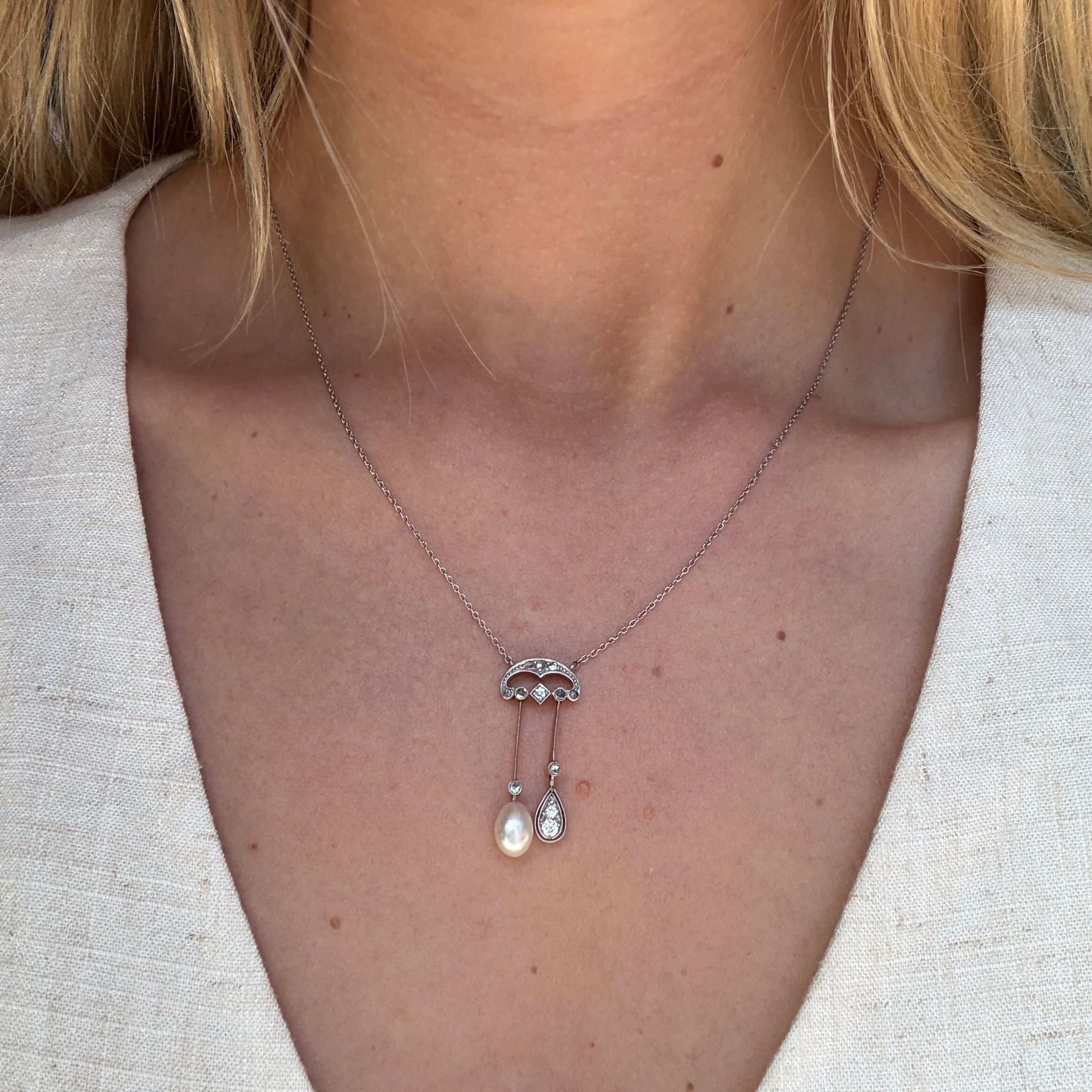 Edwardian Pearl and Diamond Pendant-Charlotte Sayers Antique Jewellery