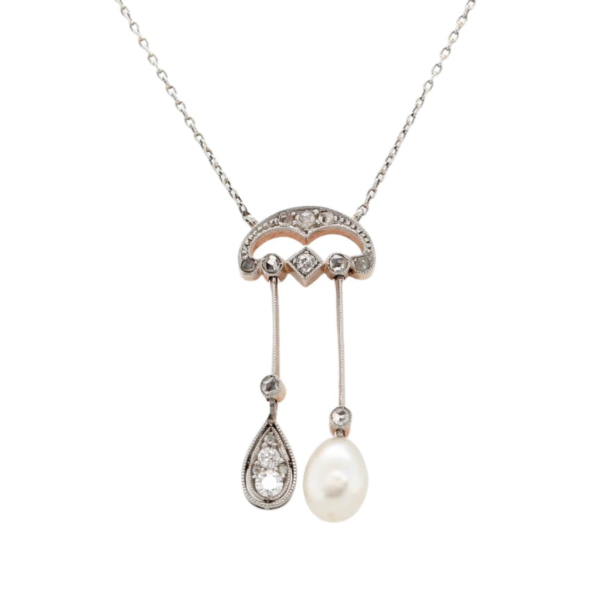 Edwardian Pearl and Diamond Pendant-Charlotte Sayers Antique Jewellery