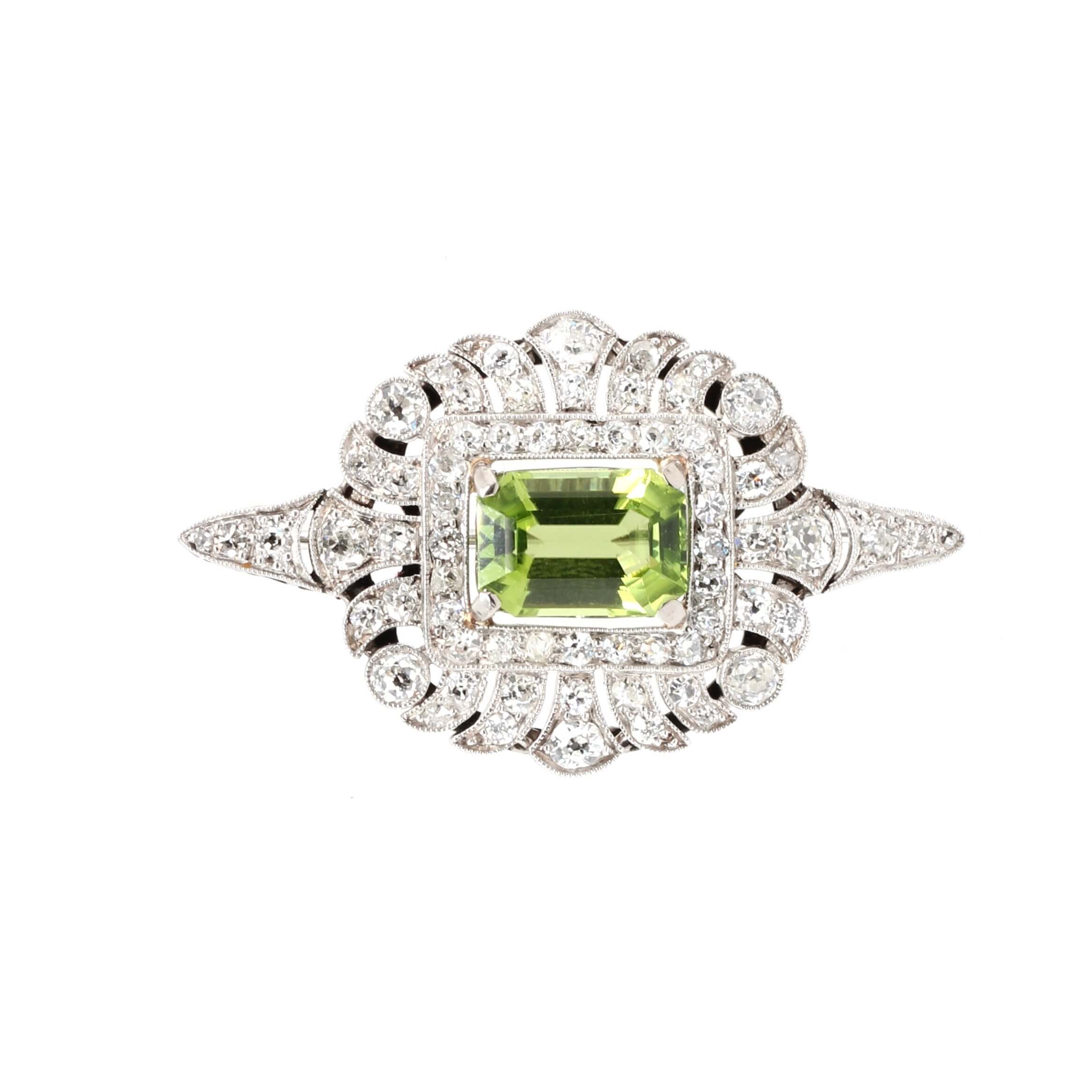 Edwardian Peridot and Diamond Brooch-Charlotte Sayers Antique Jewellery