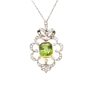 Edwardian Peridot and Diamond Pendant-Charlotte Sayers Antique Jewellery