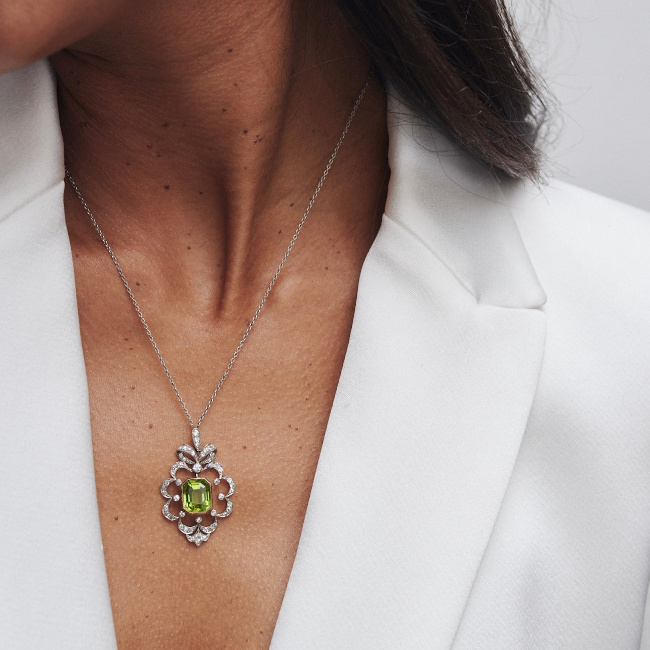 Edwardian Peridot and Diamond Pendant - Main Image