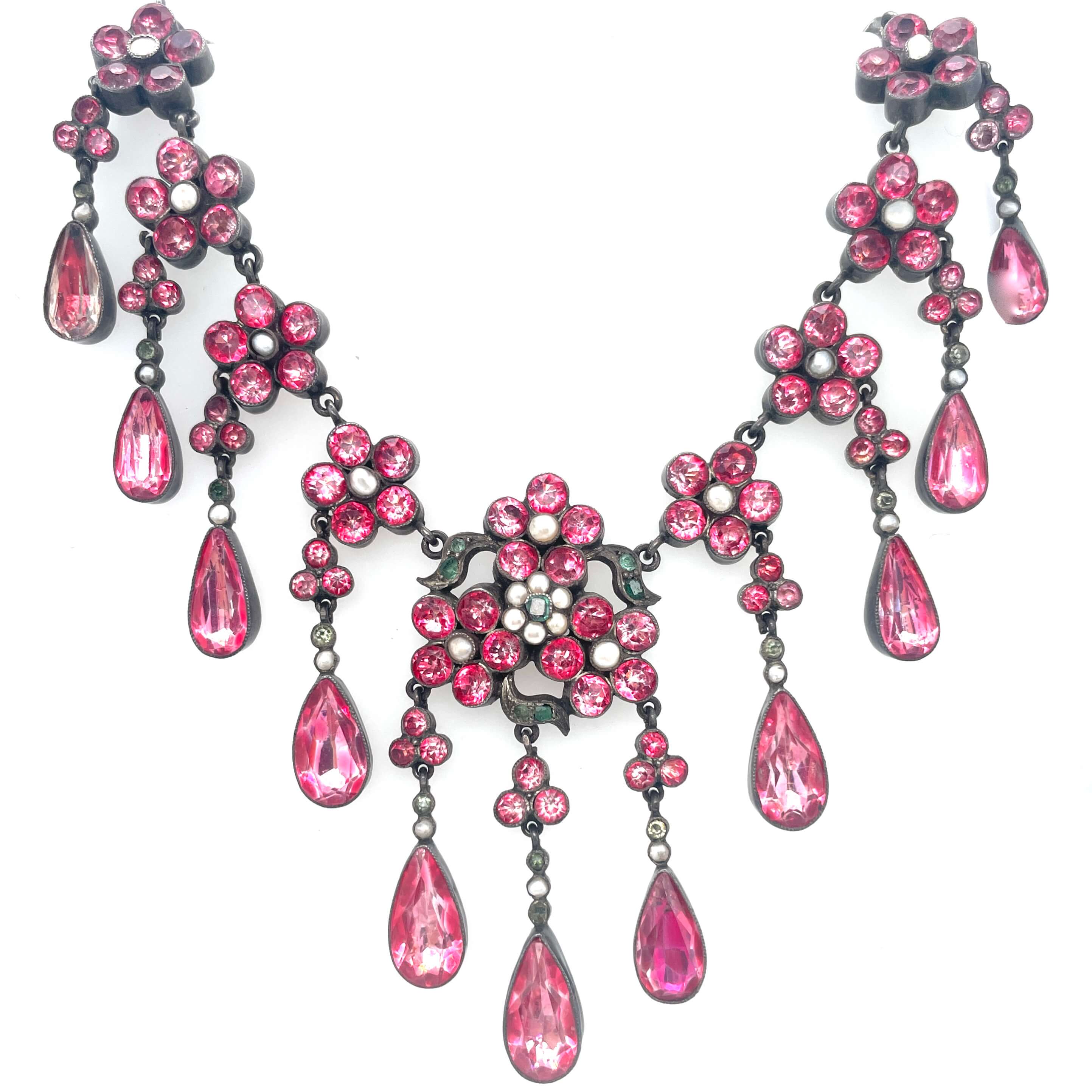 Edwardian Pink Paste Drop Necklace-Charlotte Sayers Antique Jewellery