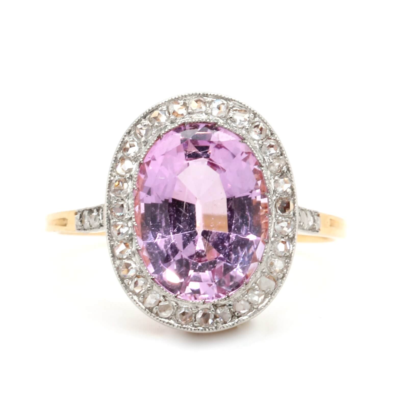 Edwardian Pink Topaz and Diamond Cluster Ring-Charlotte Sayers Antique Jewellery