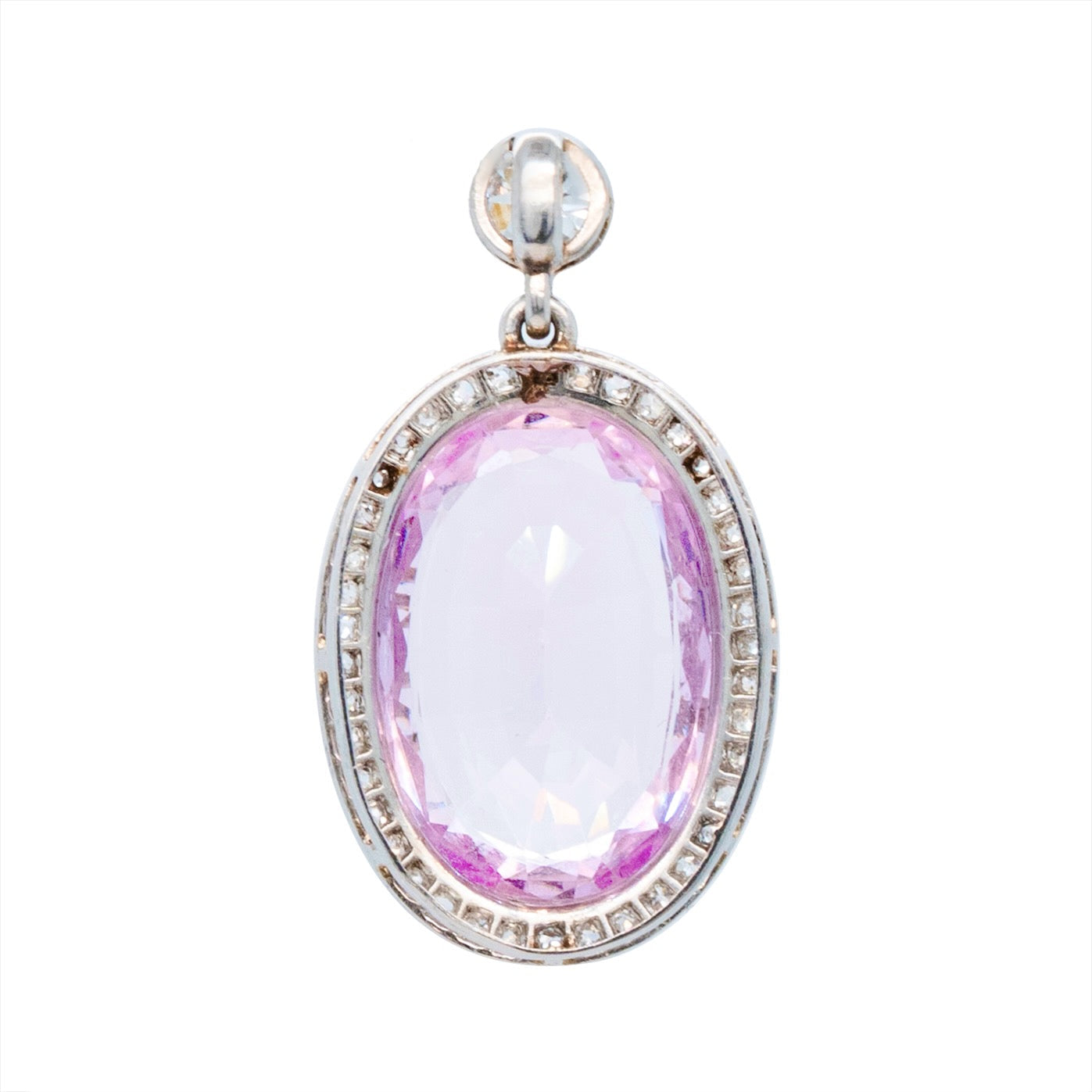 Edwardian Pink Topaz and Diamond Pendant-Charlotte Sayers Antique Jewellery