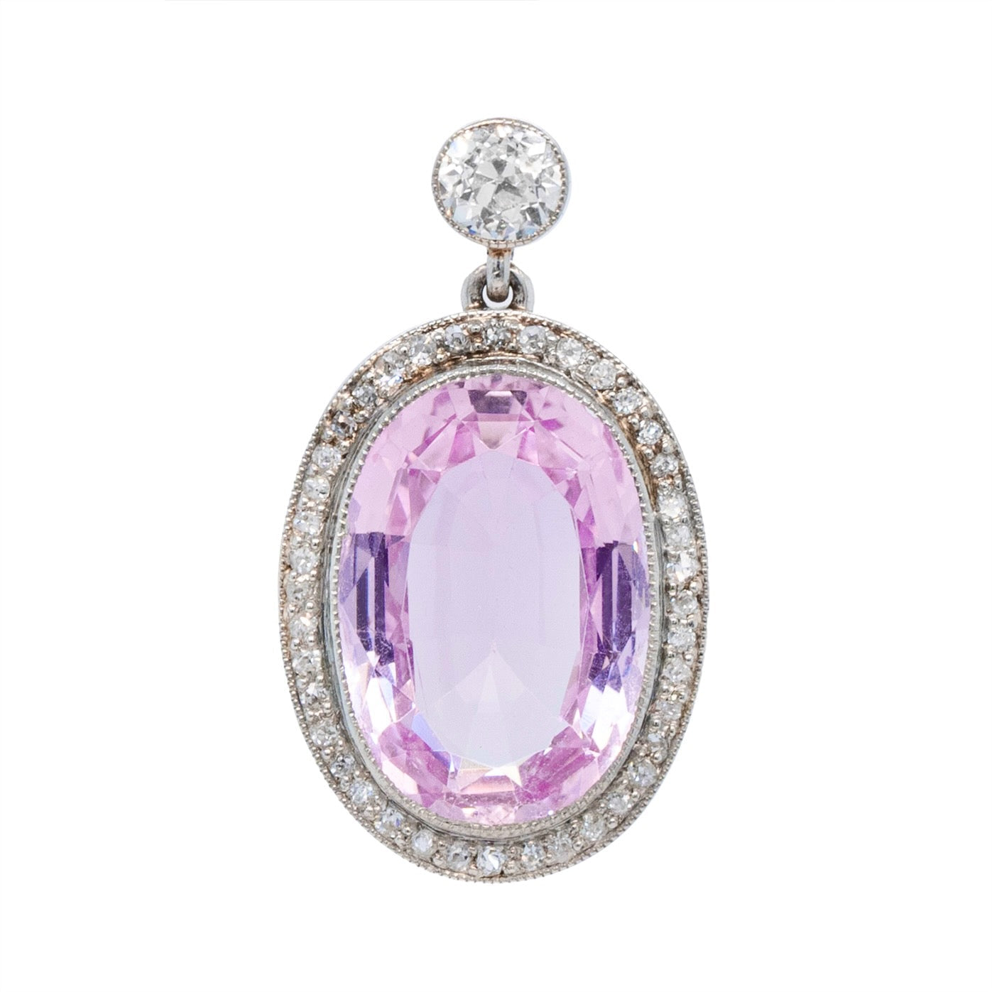 Edwardian Pink Topaz and Diamond Pendant-Charlotte Sayers Antique Jewellery