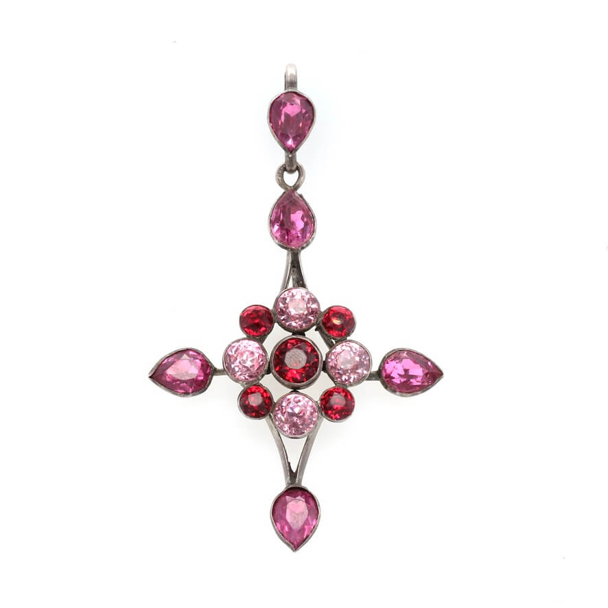 Edwardian Pink and Red Paste Cross-Charlotte Sayers Antique Jewellery