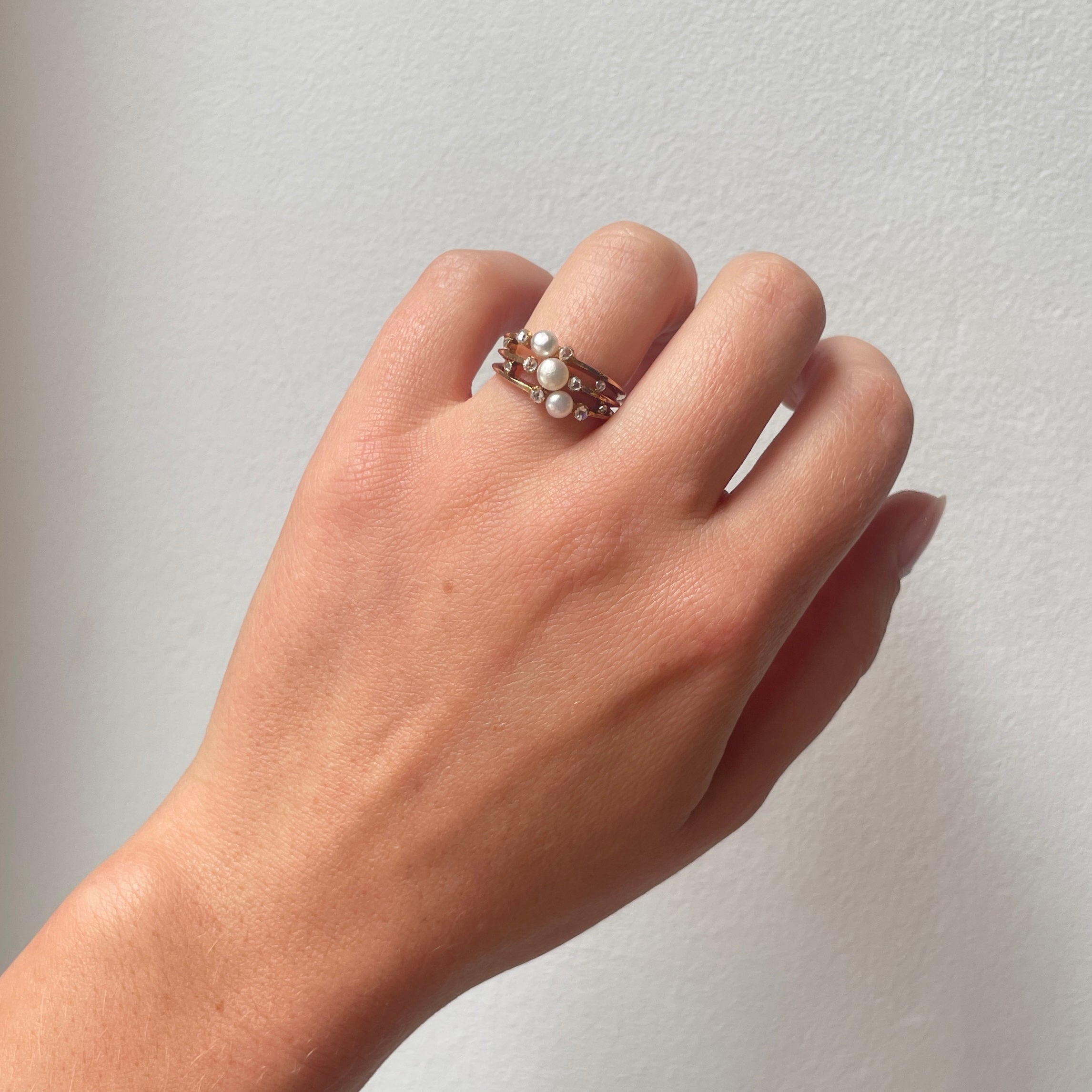 Edwardian Rose Diamond and Natural Pearl Ring-Charlotte Sayers Antique Jewellery