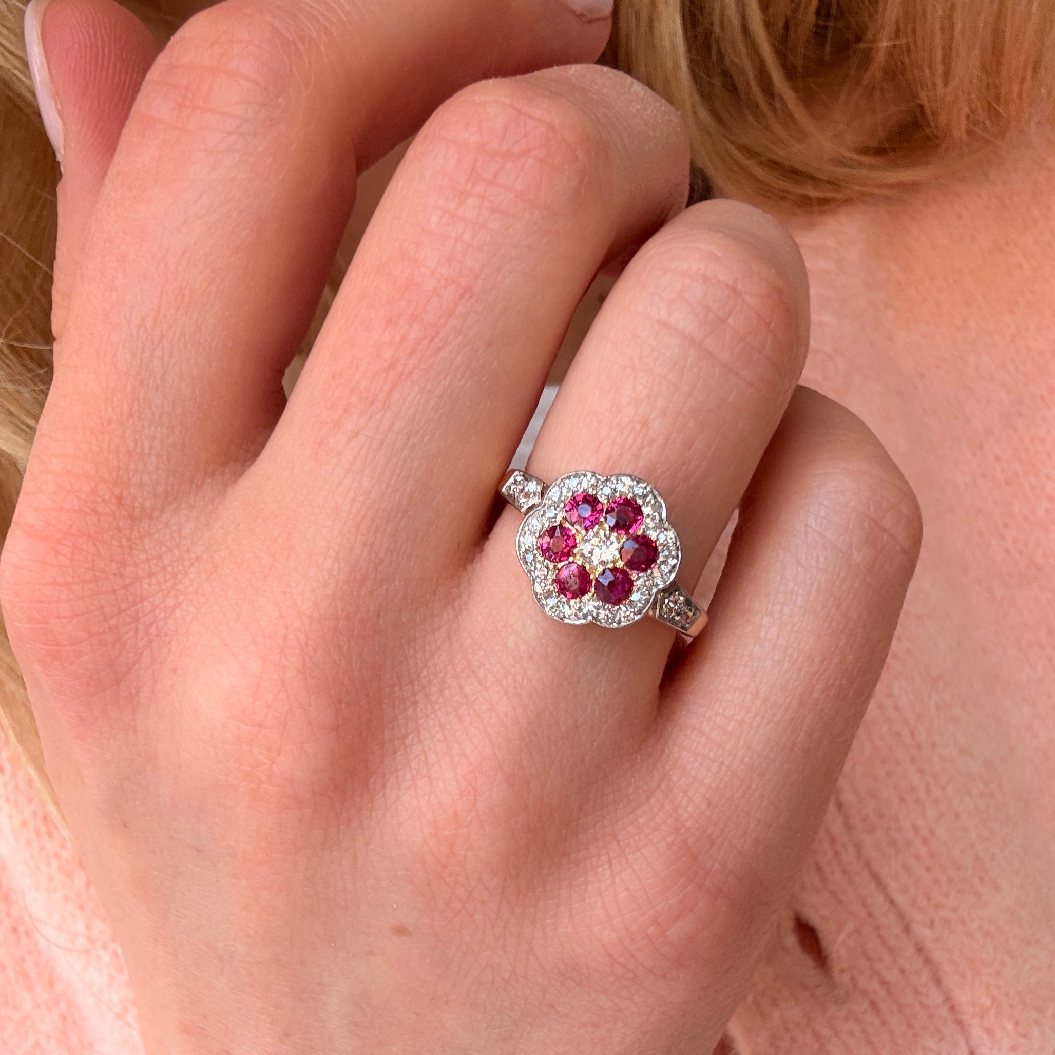 Edwardian Ruby Cluster Ring-Charlotte Sayers Antique Jewellery