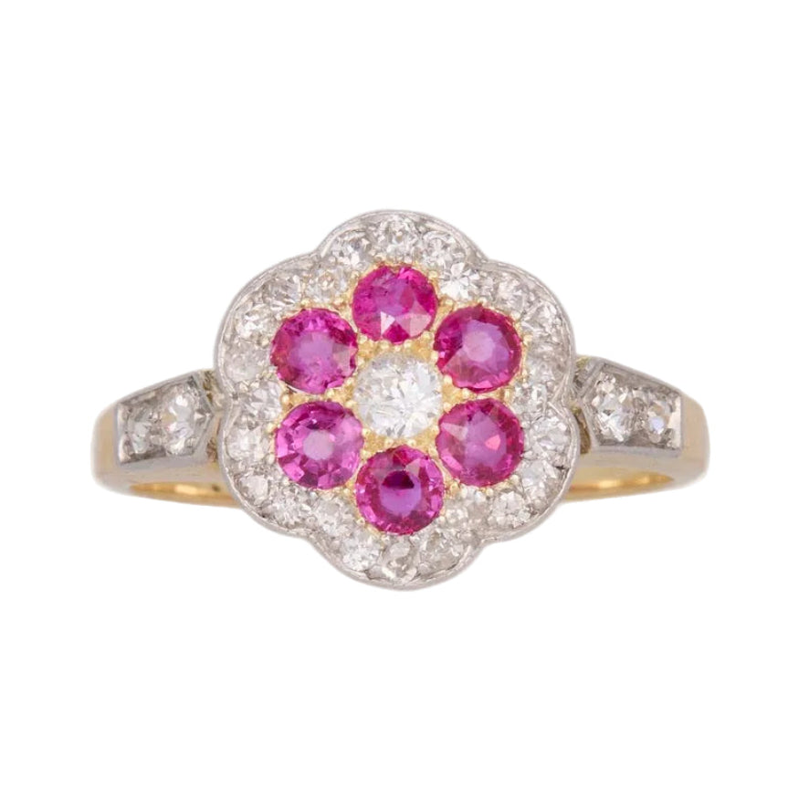 Edwardian Ruby Cluster Ring-Charlotte Sayers Antique Jewellery