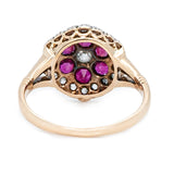 Edwardian Ruby and Diamond Cluster Flower Ring-Charlotte Sayers Antique Jewellery