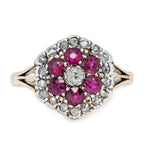 Edwardian Ruby and Diamond Cluster Flower Ring-Charlotte Sayers Antique Jewellery