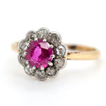 Edwardian Ruby and Diamond Cluster Ring-Charlotte Sayers Antique Jewellery