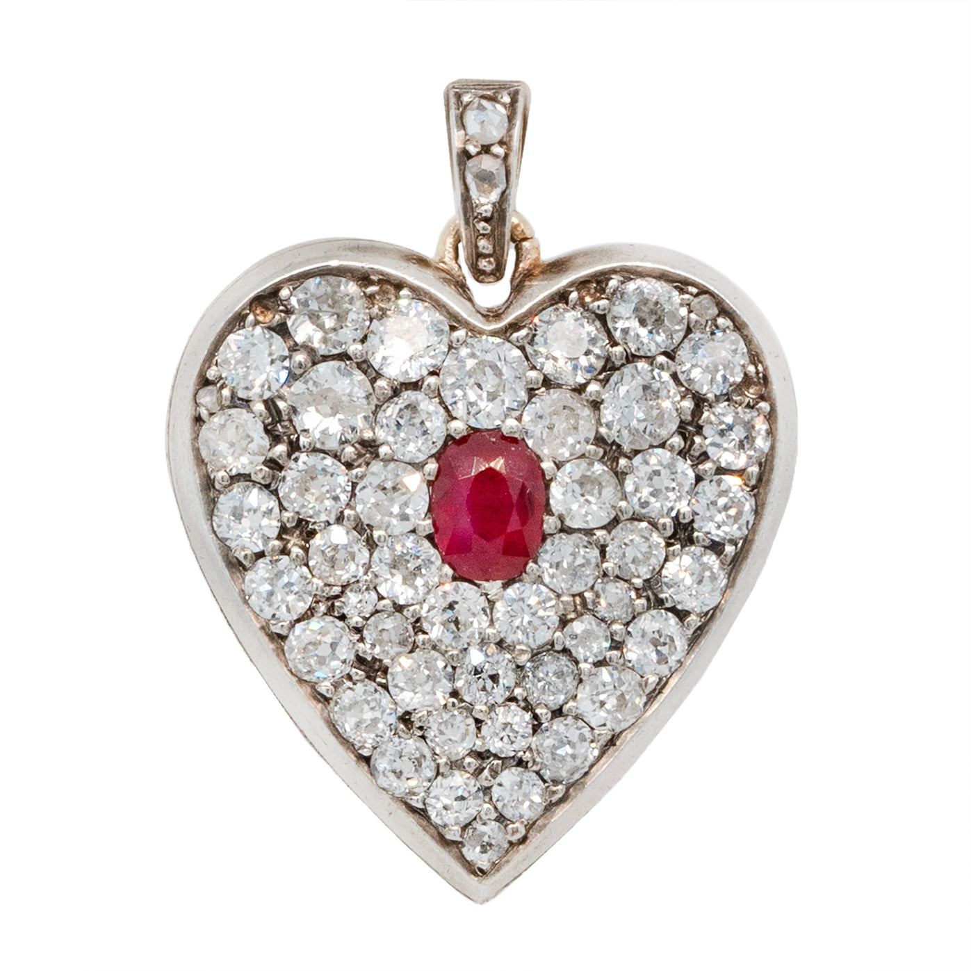 Edwardian Ruby and Diamond Heart Pendant-Charlotte Sayers Antique Jewellery