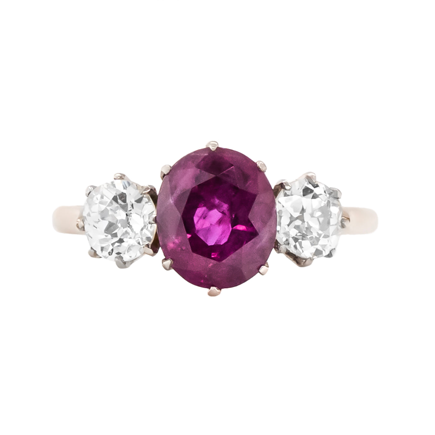 Edwardian Ruby and Diamond Trinity Ring-Charlotte Sayers Antique Jewellery