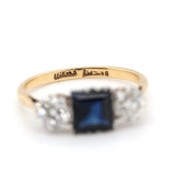 Edwardian Sapphire and Diamond 3 Stone Ring-Charlotte Sayers Antique Jewellery