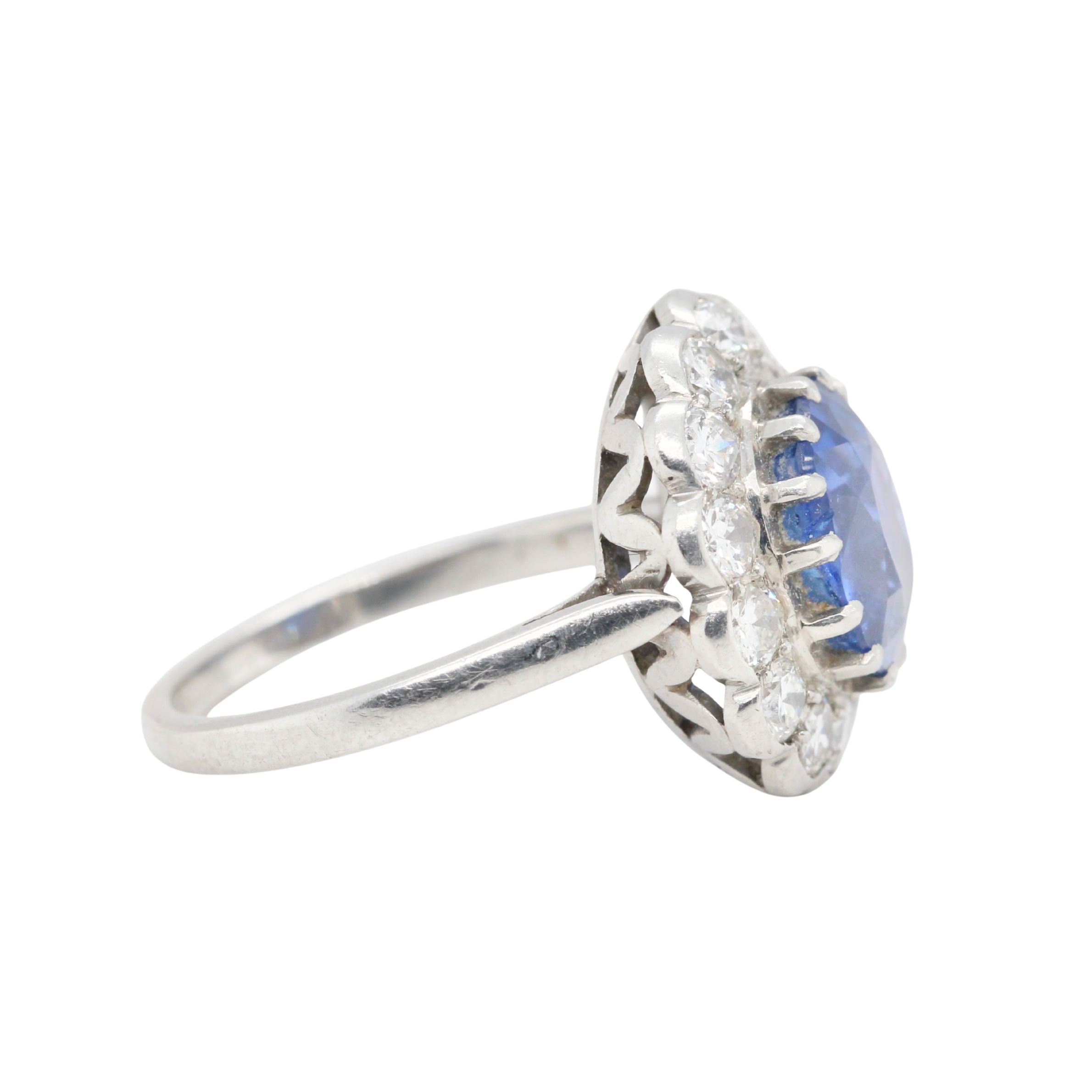 Edwardian Sapphire and Diamond Cluster Ring-Charlotte Sayers Antique Jewellery