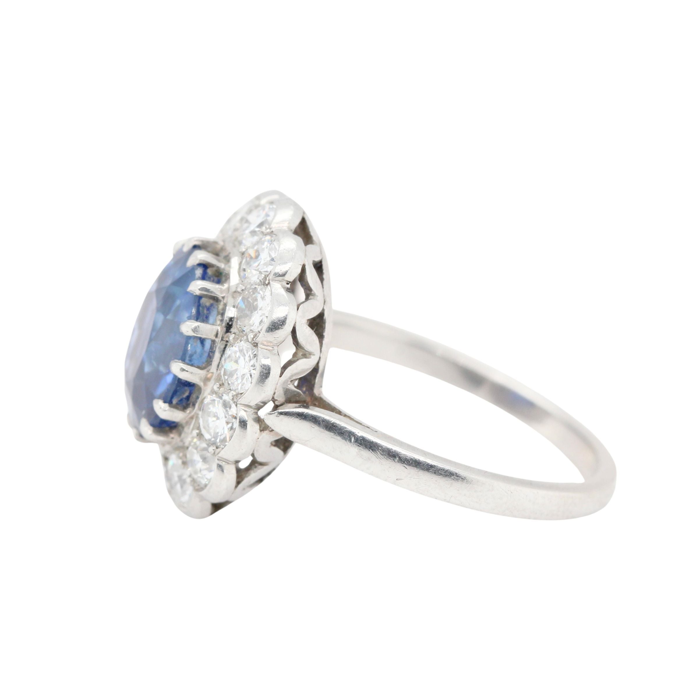 Edwardian Sapphire and Diamond Cluster Ring-Charlotte Sayers Antique Jewellery