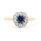 Edwardian Sapphire and Diamond Cluster Ring-Charlotte Sayers Antique Jewellery