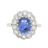 Edwardian Sapphire and Diamond Cluster Ring-Charlotte Sayers Antique Jewellery