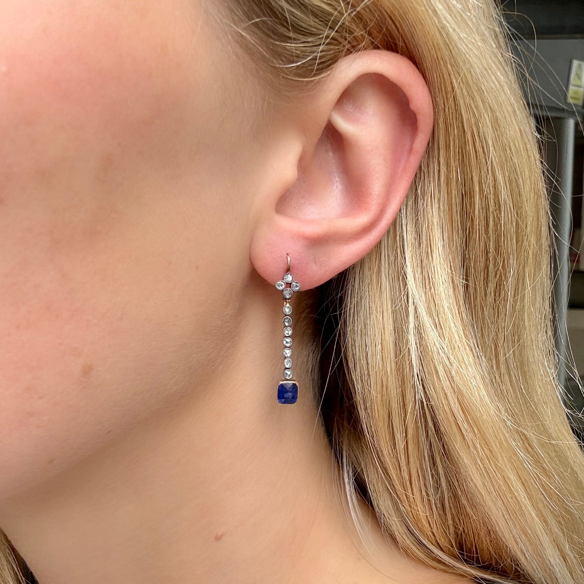 Edwardian Sapphire and Diamond Earrings-Charlotte Sayers Antique Jewellery
