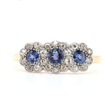 Edwardian Sapphire and Diamond Flower Ring-Charlotte Sayers Antique Jewellery