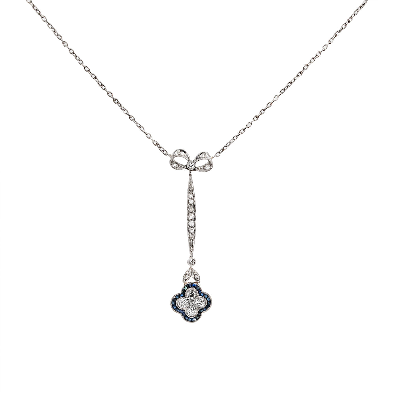 Edwardian Sapphire and Diamond Pendant-Charlotte Sayers Antique Jewellery