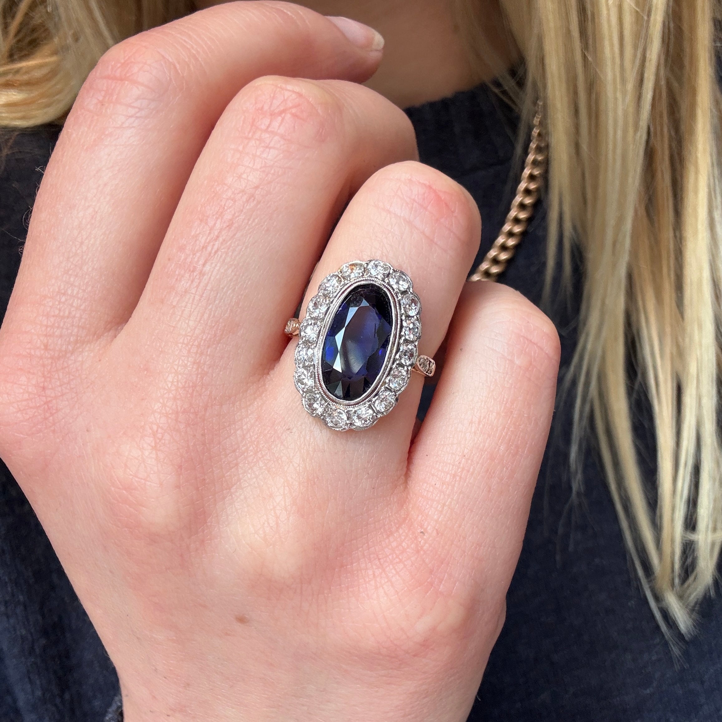 Edwardian Sapphire and Diamond Ring-Charlotte Sayers Antique Jewellery
