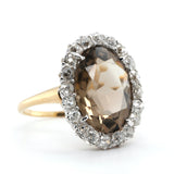 Edwardian Smokey Quartz Diamond Cluster Ring-Charlotte Sayers Antique Jewellery