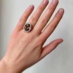 Edwardian Smokey Quartz Diamond Cluster Ring-Charlotte Sayers Antique Jewellery