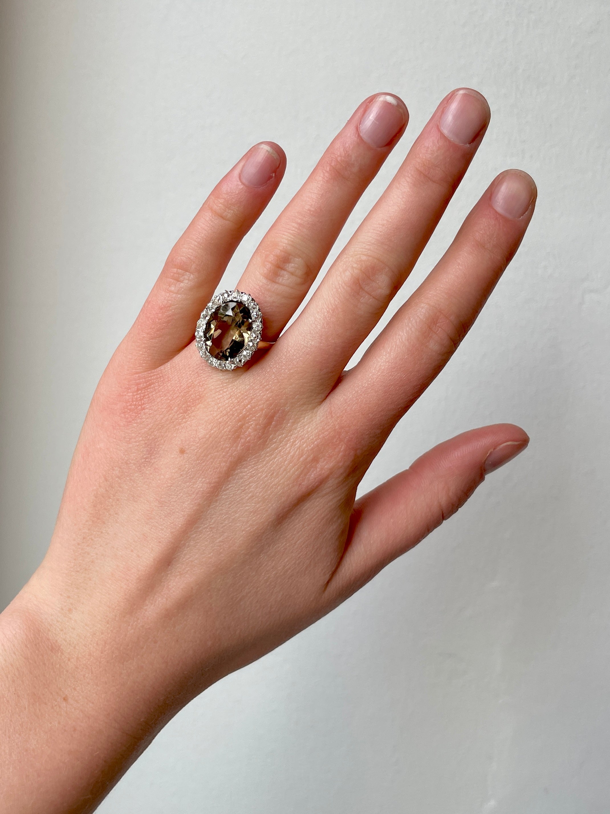 Edwardian Smokey Quartz Diamond Cluster Ring-Charlotte Sayers Antique Jewellery