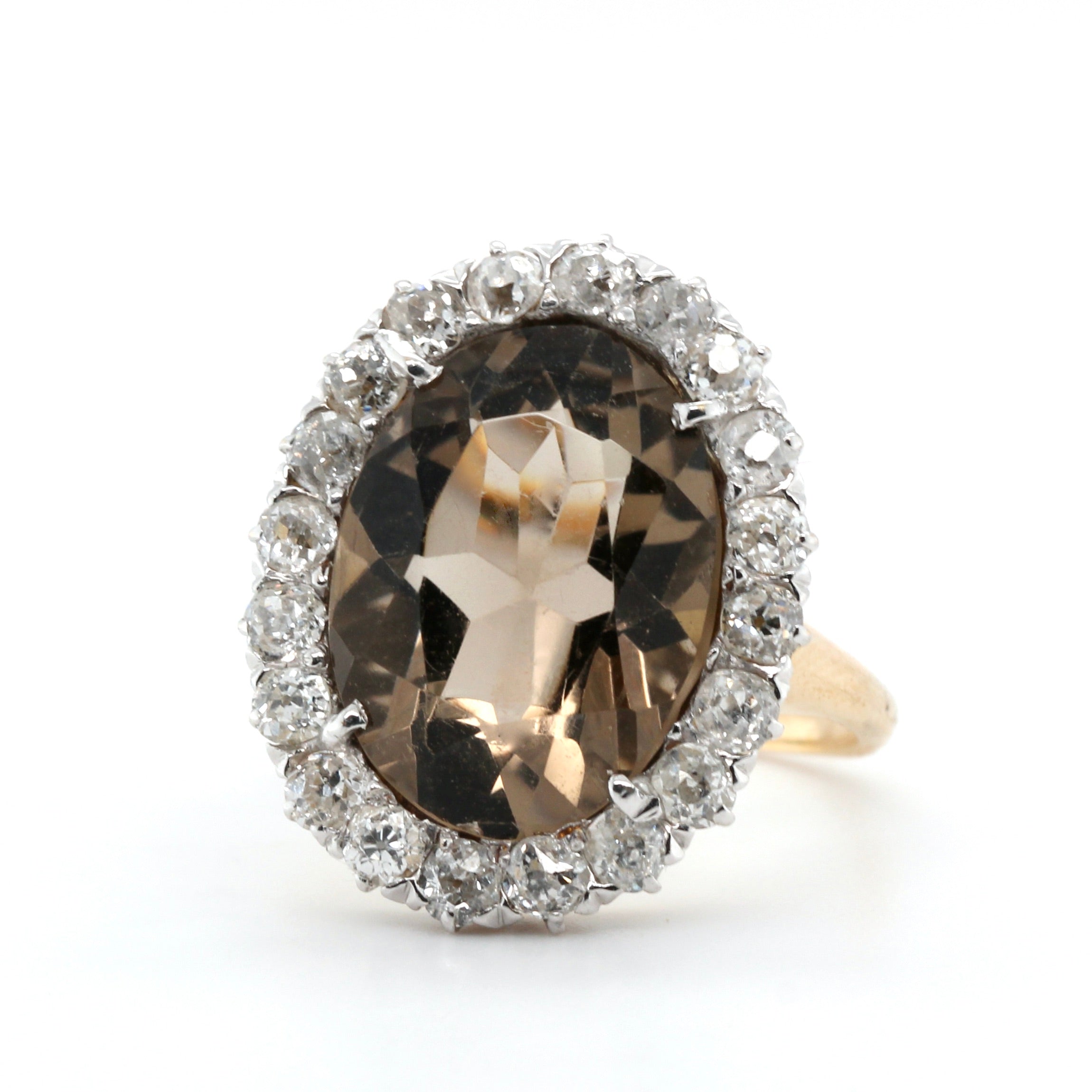 Edwardian Smokey Quartz Diamond Cluster Ring-Charlotte Sayers Antique Jewellery