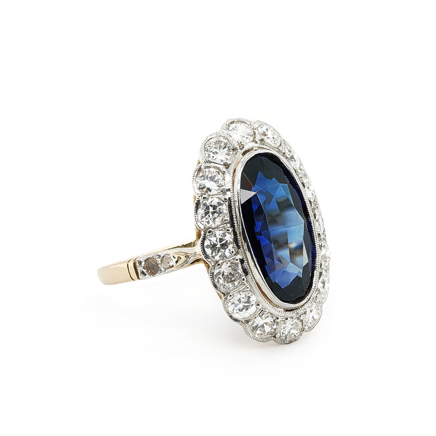 Edwardian Synthetic Sapphire and Diamond Ring-Charlotte Sayers Antique Jewellery