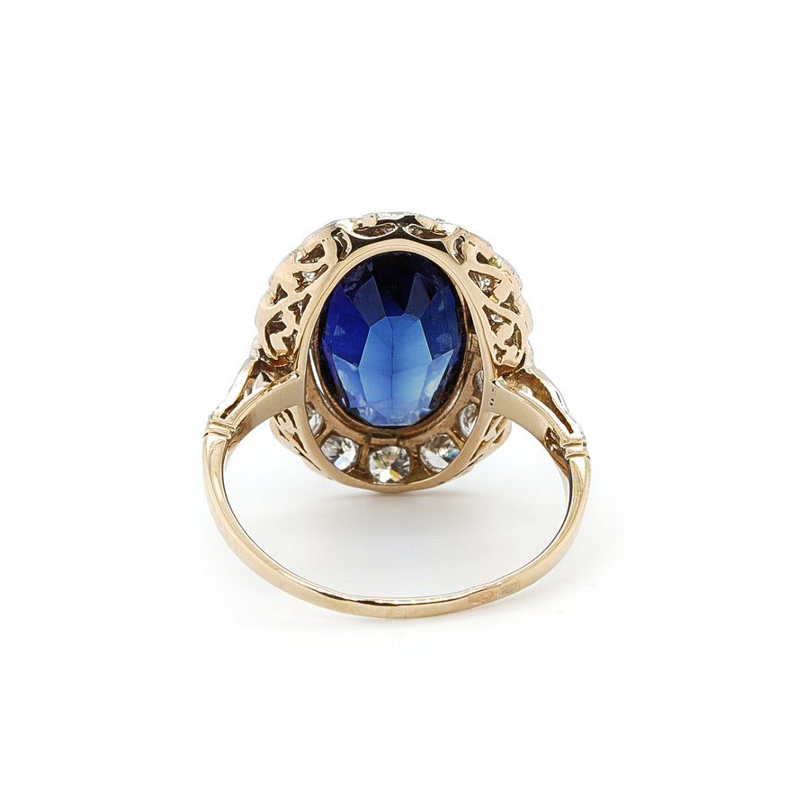 Edwardian Synthetic Sapphire and Diamond Ring-Charlotte Sayers Antique Jewellery