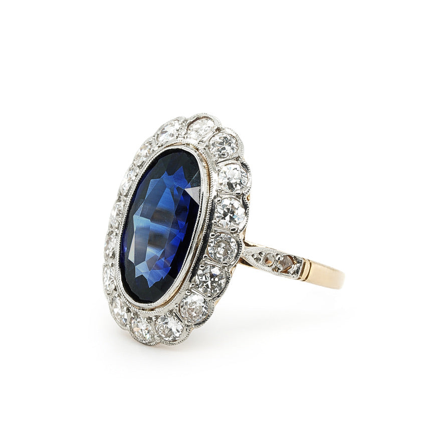 Edwardian Synthetic Sapphire and Diamond Ring-Charlotte Sayers Antique Jewellery