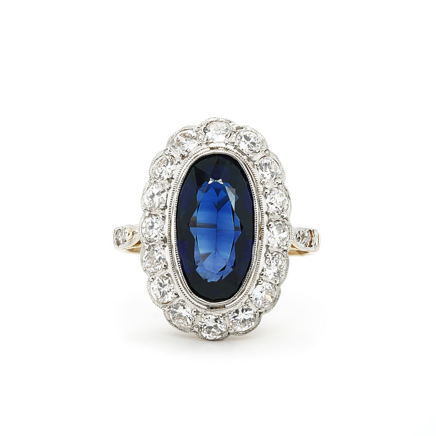 Edwardian Synthetic Sapphire and Diamond Ring-Charlotte Sayers Antique Jewellery