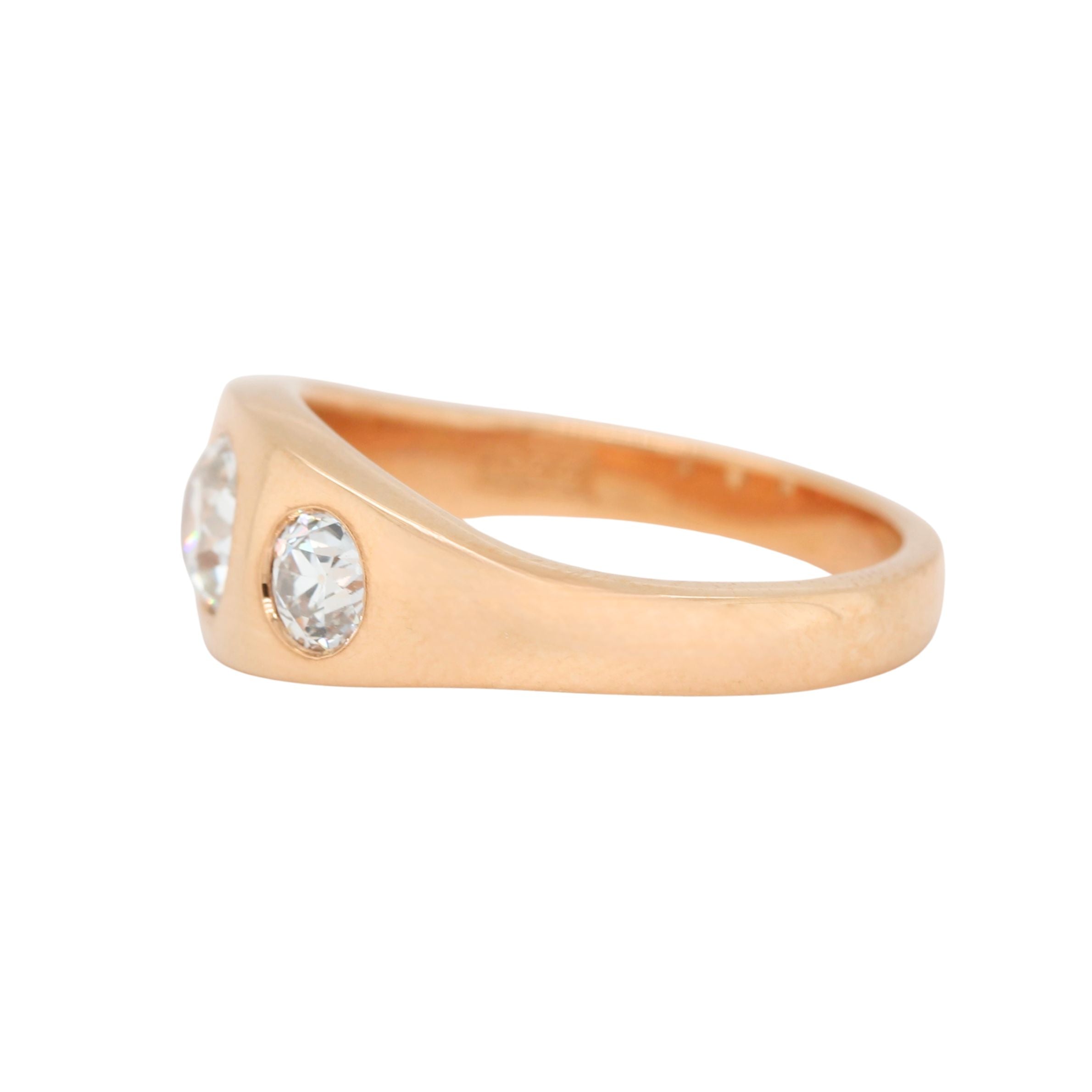 Edwardian Three Stone 22ct Gold Gypsy Ring-Charlotte Sayers Antique Jewellery