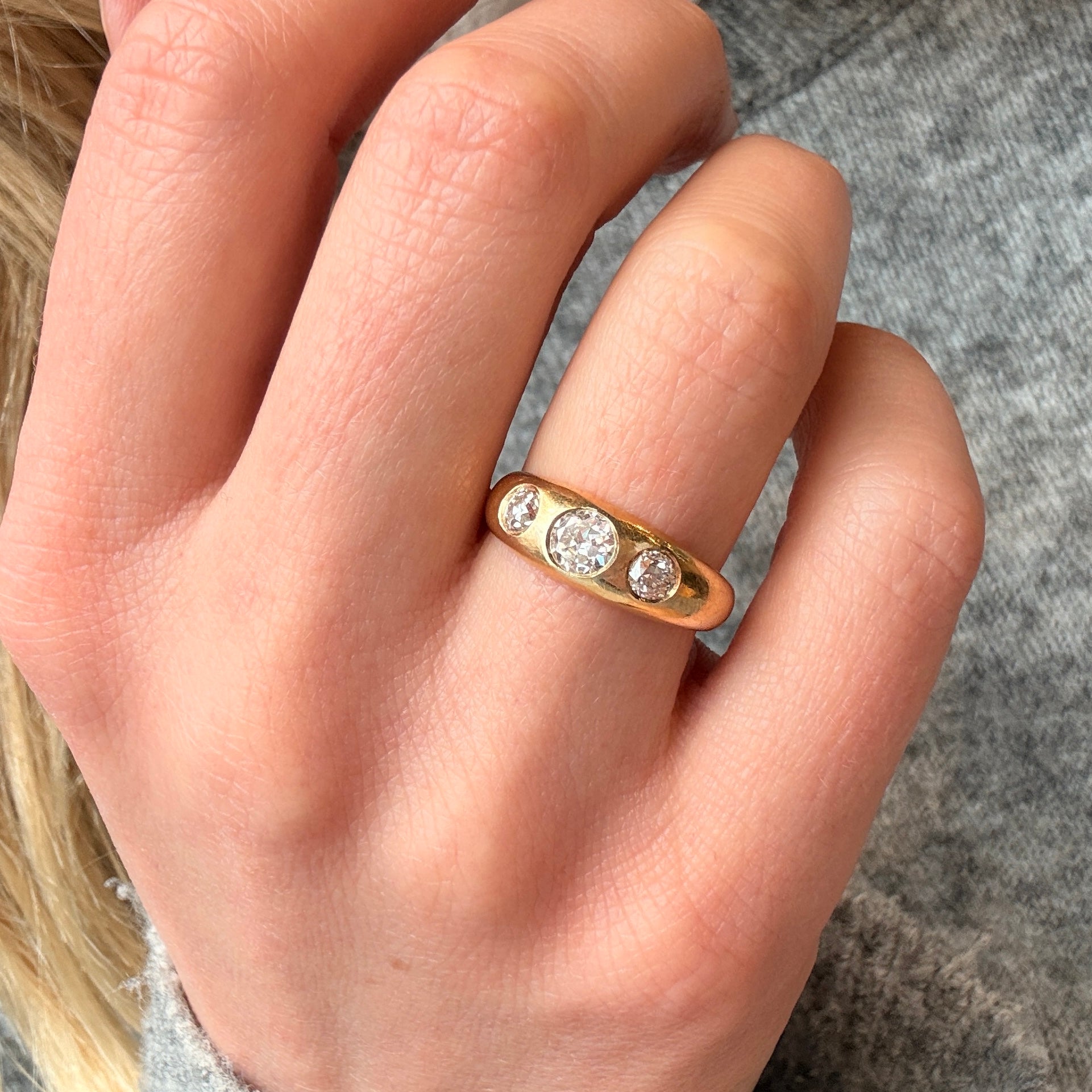 Edwardian Three Stone Gypsy Ring-Charlotte Sayers Antique Jewellery